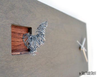Cuckoo Clock with Silver Wire Bird - Concrete and Wood - Rectangle Wall Clock - Modern Minimalist Wall Clock - Gift Idea - Home Decor