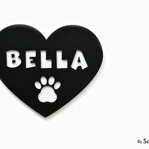 Dog Name Sign Heart Shape, Black and White Acrylic Sign, Personalized Dog Name Sign, Pet Sign, Dog House Sign