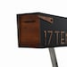 Contemporary Post Mounted Mailbox, Aluminum Black Body and Aluminum Red Oak Door and Numbers, Modern Design, Custom Mailbox Mailnest Type 4 