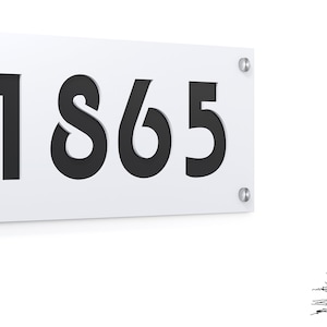Bauhause 2 Modern House Numbers - Rectangle White with Black Acrylic - Contemporary Home Address - Sign Plaque - Door Number - Hotel Numbers