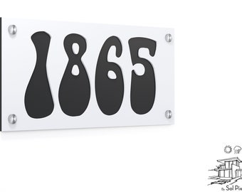 Peace Modern House Numbers - Rectangle White with Black Acrylic - Contemporary Home Address - Sign Plaque - Door Number - Hotel Numbers