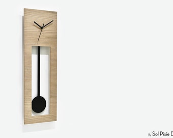 Bluntly Modern Design - Wooden Grandfather Pendulum - Wall Clock / Table Clock - Customize Wood Natural Face / Black Pendulum (main photo)