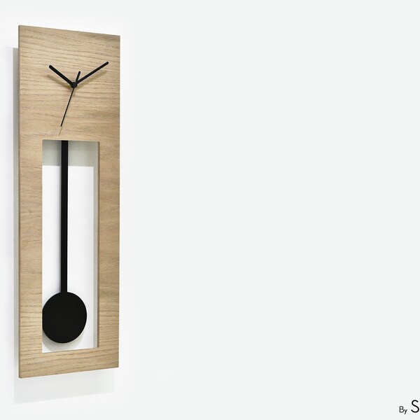 Design carrément moderne - Pendule grand-père en bois - Horloge murale / Horloge de table - Personnaliser le visage naturel en bois / Pendule noir (photo principale)