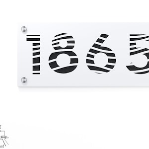 Wave Modern House Numbers - Rectangle White with Black Acrylic - Contemporary Home Address - Sign Plaque - Door Number - Hotel Numbers