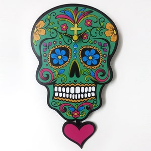 Teal Sugar Skull - Day of the Dead -Dia de Los Muertos - Calavera - Pendulum Wall Clock