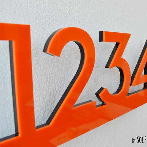 Modern House Numbers Yellow With Black Acrylic Etsy