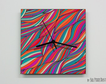 Colorful Waves Abstract seamless pattern Wall Clock