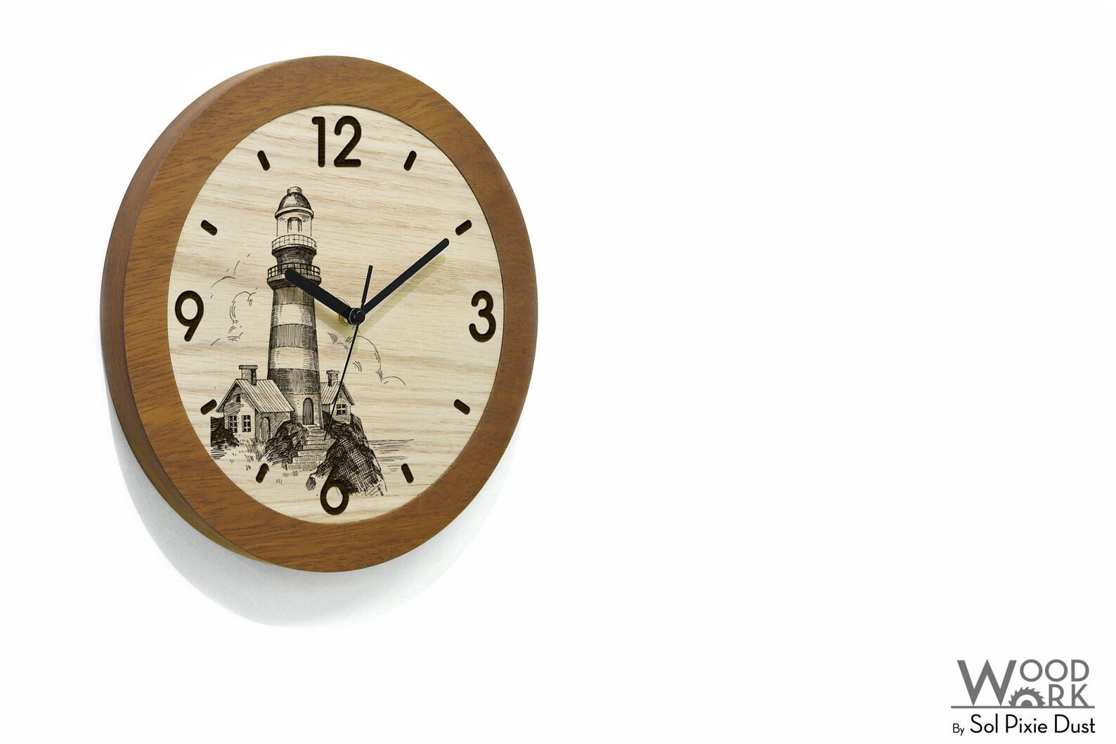 Wooden Round Clock Laser Engraved Simple Solid Wood Clock Etsy UK