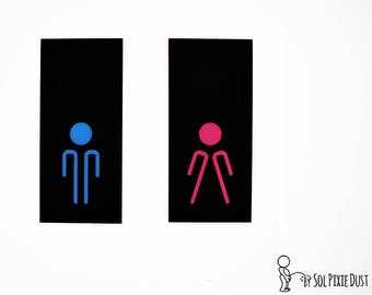 Him & Her Set of two Bathroom Sign - Modern Restroom Signs - Funny WC Signs - Men / Women - Office Restroom Signs - WC Signage