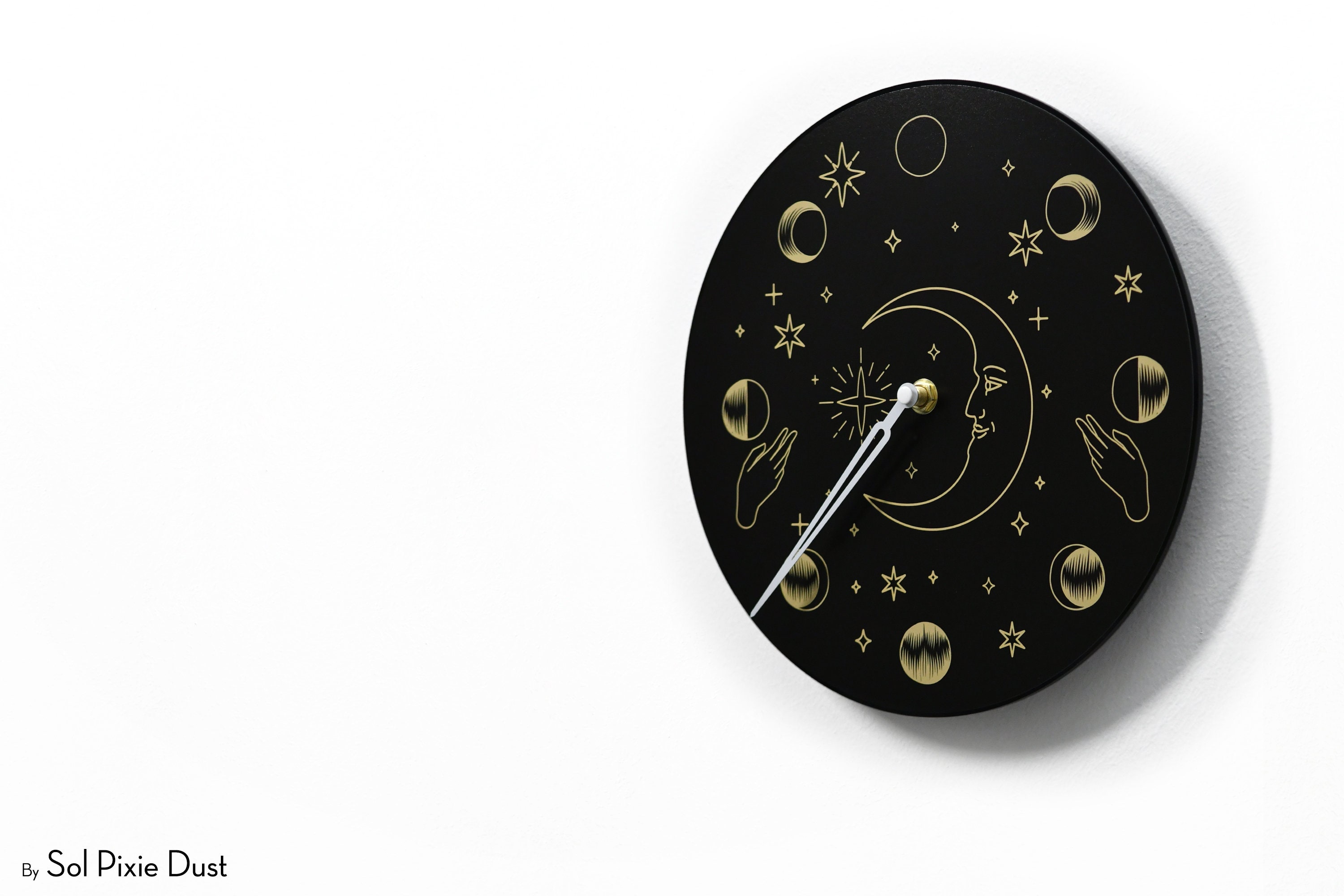 Moon Phase Wall Clock - Lunar Cycle - Round Black - Moon Phase Tracker ...