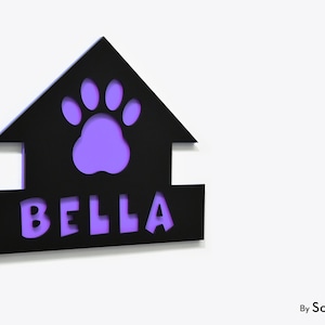 Dog House Name Sign, Black and Purple Acrylic Sign, Personalized Dog Name Sign, Pet Sign, Dog House Sign