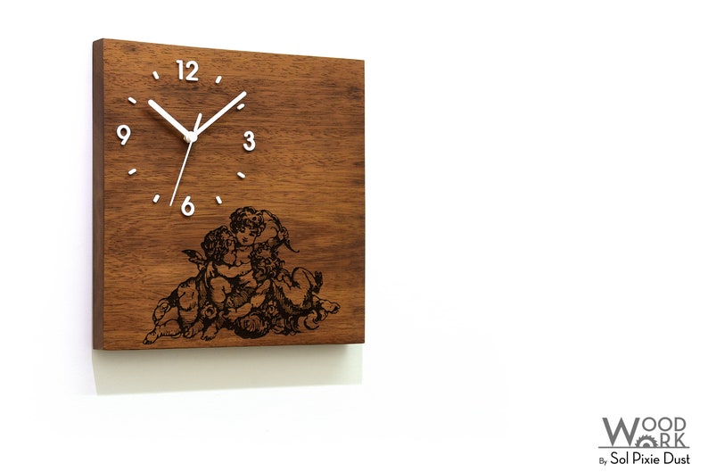 Solid Wood Wall Clock - Vintage Victorian Angels - Wood Laser En Solid Wood Wall Clock - Vintage Victorian Angels - Wood Laser En