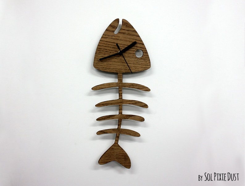 Fish Bone Wooden Wall Clock Etsy