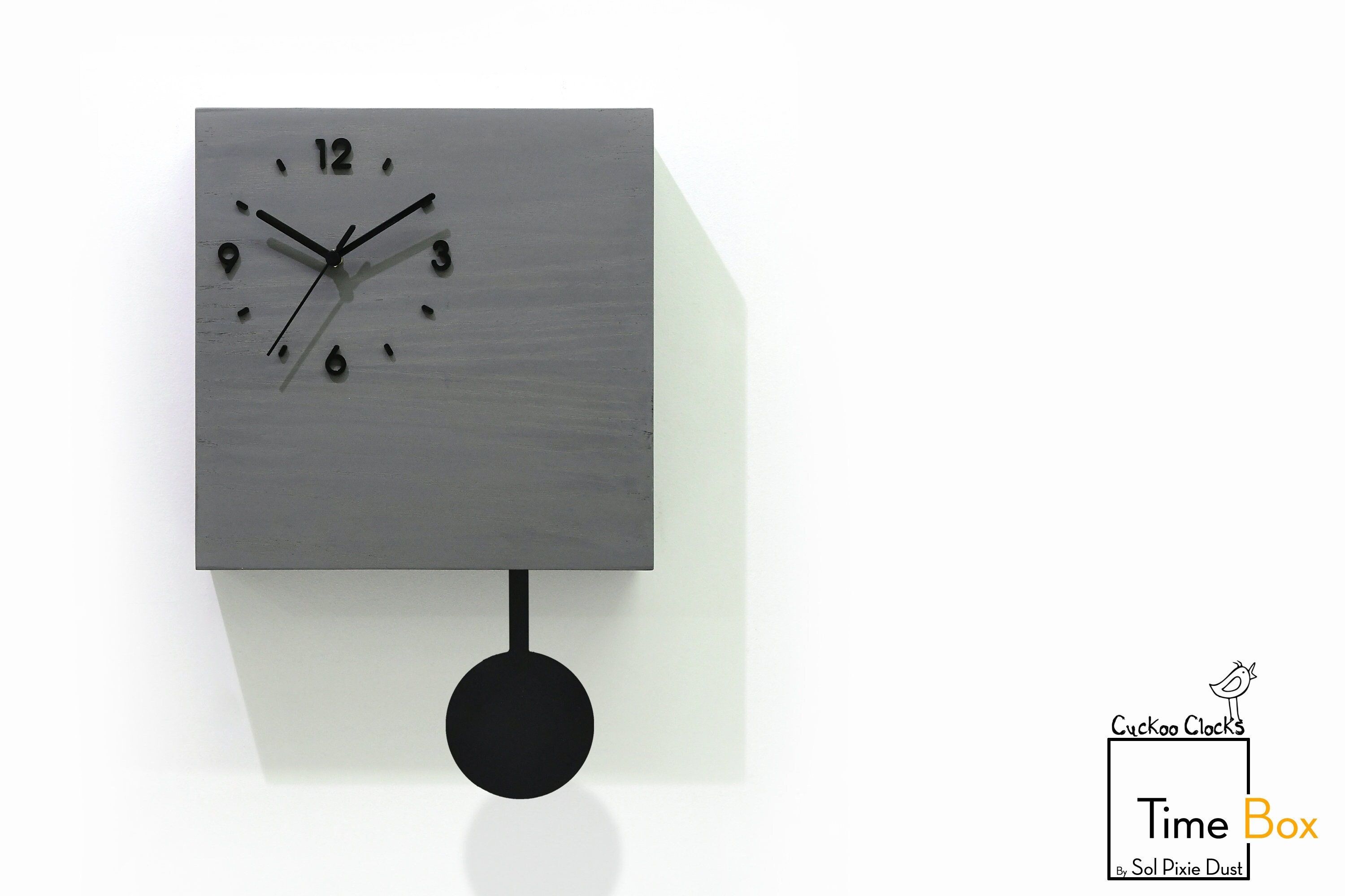 Wooden Time Box Clock - Secret Compartment - Gray Chalk - Pendulum Clock - Analog Clock - Silent Mechanism - Square Clock - Retirement Gift