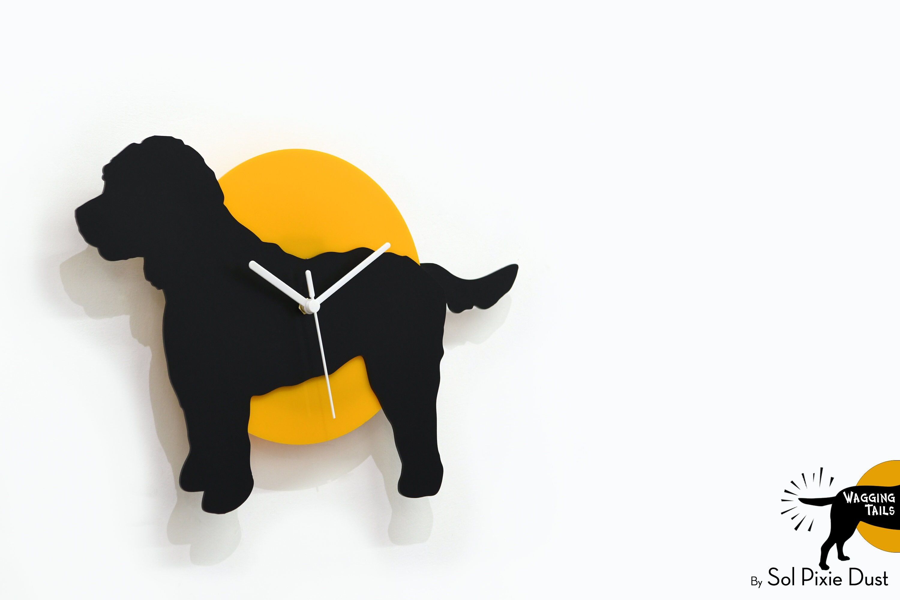 Wagging Tail Cockapoo Dog - Black & Yellow Silhouette - Wall Clock - Etsy