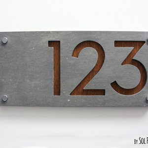 Modern House Numbers, Rectangle Concrete with Marine Plywood Contemporary Home Address Sign Plaque Door Number image 1