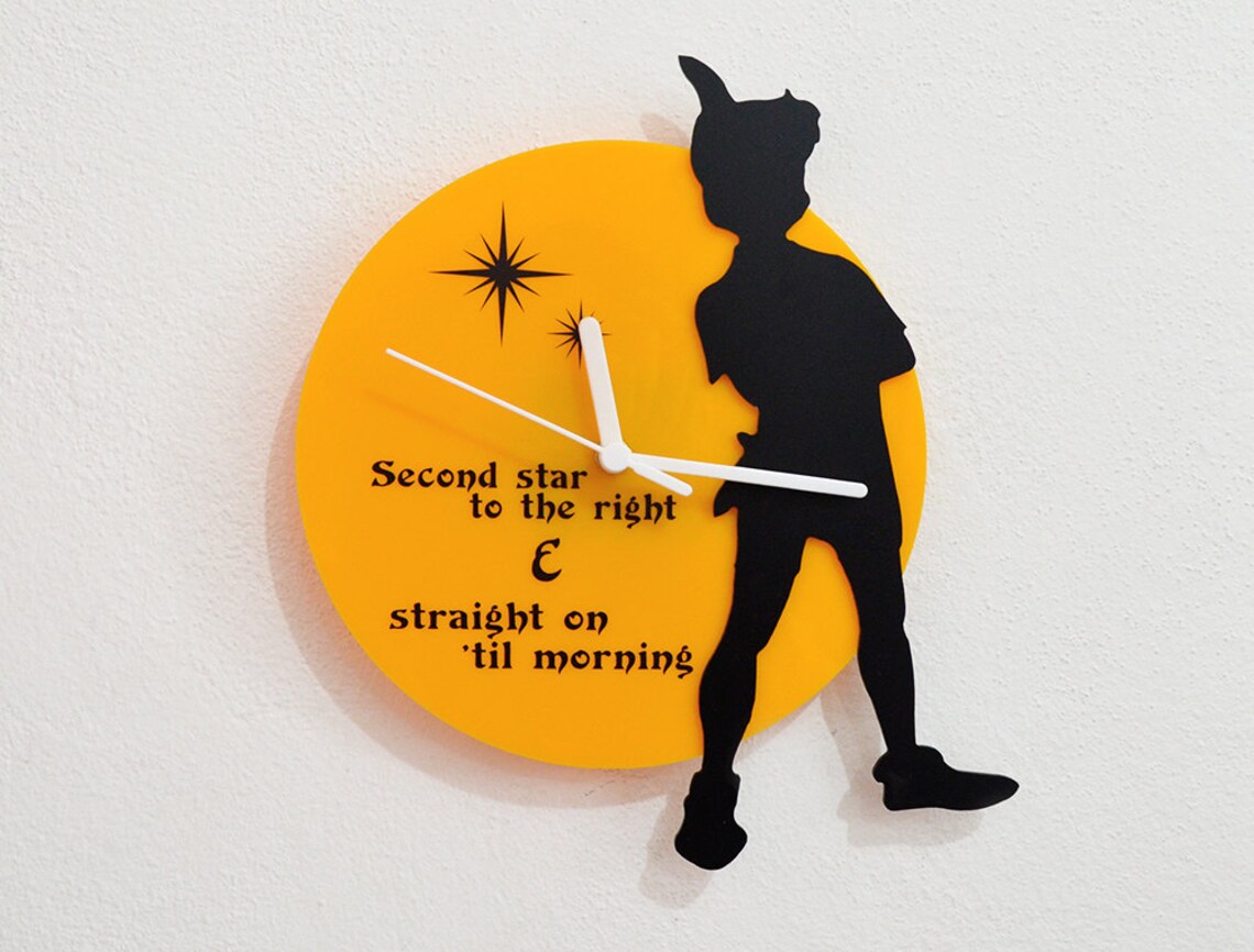 Peter Pan Second Star to the Right - Black & Yellow Silhouette - Wall ...
