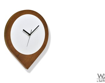 Pin Clock White Face - Simple & Trendy Decor - Solid Iroko Wood Clock - Customized Clock - Modern Minimalist Art - Elegant Office Clock