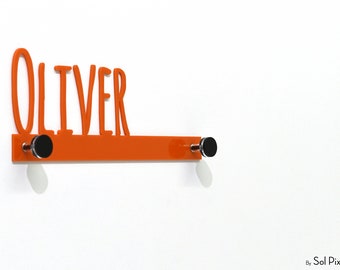 Modern Custom Wall Hook Orange Name - Kids Room decor, Coat Hook, Decorative Wall Hook, Wall Pegs, Wall Key Hanger, Kids Nursery Room