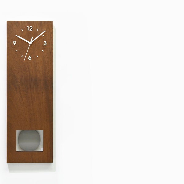 Design carrément moderne en bois d'Iroko massif - Pendule grand-père - Horloge murale / Horloge de table - Personnaliser le pendule en béton (photo principale) Style 2