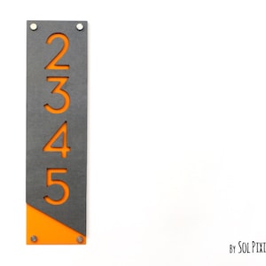 Números de casa modernos, hormigón con acrílico amarillo - Vertical - Dirección de casa contemporánea -Placa de señalización - Número de puerta