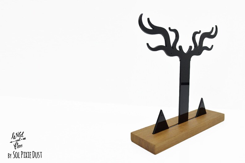 African Teak Jewelry Display Iroko with Acrylic Boho Chic Bohemian Jewelry Stand Horns Jewelry Organizer Wild and Free