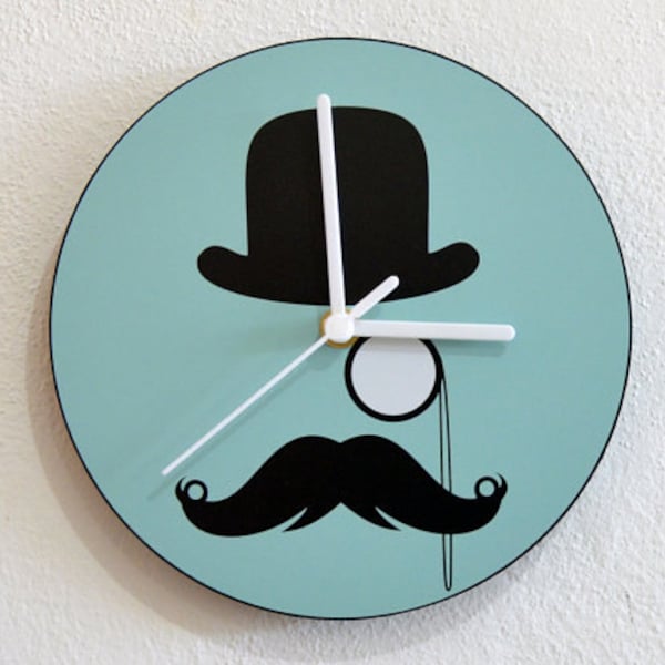 Hipster Hat Moustache - Wall Clock