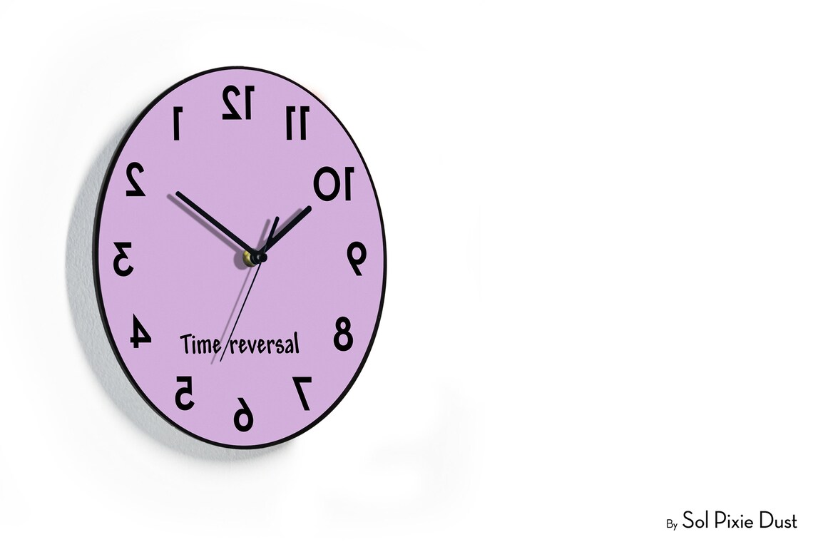 Reverse Wall Clock Time Reversal Round Funny Clock Etsy