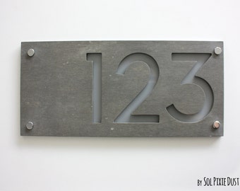 Números de casa modernos, hormigón rectangular con acrílico gris - Dirección de casa contemporánea -Placa de letrero - Número de puerta