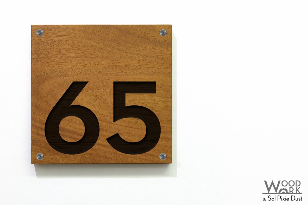 Modern House Numbers - Square Solid Wood African Teak Iroko With Laser ...