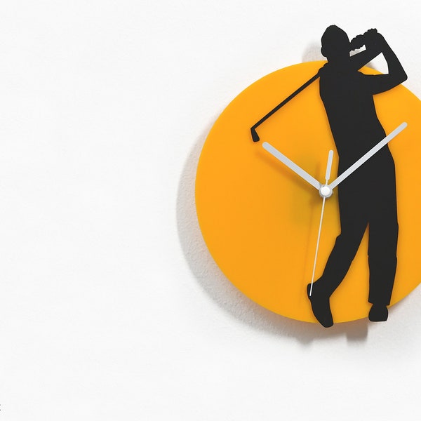 Orologio da parete Silhouette giocatore di golf - Silhouette gialla e nera - Arredamento sportivo - Arredamento golf - Regalo amante del golf - Regali golfista - Idea regalo pensionamento