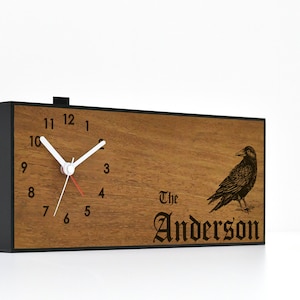 Modern Alarm Clock - Laser Engraved Wood Clock - Analog - No Ticking - Custom Family Clock - Housewarming Gift - New Home Owner Gift - Raven