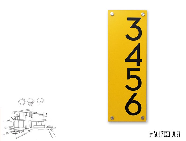 Modern House Numbers Yellow Alucobond with Black Acrylic Etsy