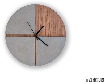 Three Quarters Concrete and Wood Circle Wall Clock - Modern Wall Clock - Contemporary Wall Art - Home Deco - Minimalist Art - Wedding Gift