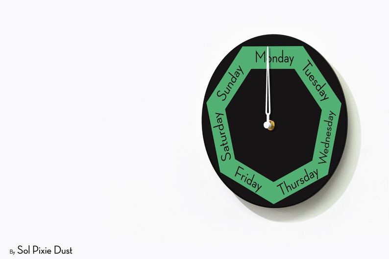 Dayclocks Heptagon Black & Teal Wall Clock Day of the Week Etsy