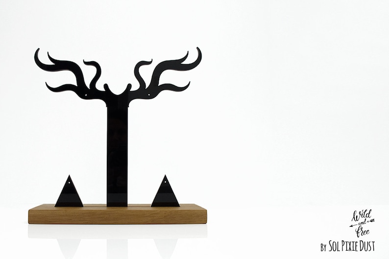 African Teak Jewelry Display Iroko with Acrylic Boho Chic Bohemian Jewelry Stand Horns Jewelry Organizer Wild and Free