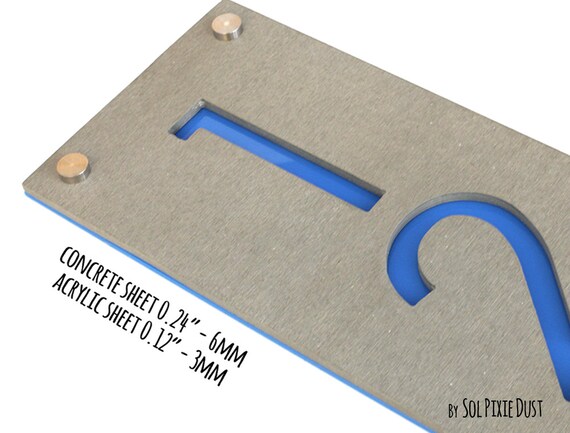 Modern House Numbers Vertical Concrete with Green Acrylic Plaque Sign