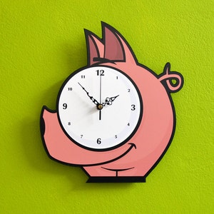 Lindo pequeño cerdo de dibujos animados - Reloj de pared