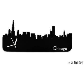 Chicago Skyline - Silhouette - Wall Clock