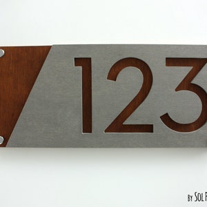 Modern House Numbers, Concrete with Marine Plywood - Contemporary Home Address - Sign Plaque - Door Number