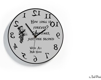 Horloge murale inversée - Chapelier fou - Horloge ronde amusante - Temps qui passe dans le sens inverse des aiguilles d'une montre - Déco de chambre - Option LED RVB 5 V