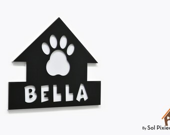 Dog House Name Sign, Black and White Acrylic Sign, Personalized Dog Name Sign, Pet Sign, Dog House Sign
