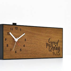 Modern Alarm Clock - Laser Engraved Rectangle Wooden Clock - Analog - No Ticking - Creative Gift - Custom Name - Gift for Mom - Gift for Her