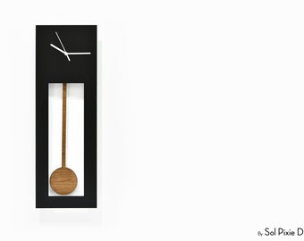 Bluntly Modern Design - Modern Grandfather Pendulum - Wall Clock / Table Clock - Customize Black Face / Dark Oak Pendulum as the main photo