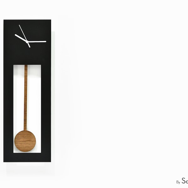 Design résolument moderne - pendule grand-père moderne - horloge murale / horloge de table - personnaliser le visage noir / pendule en chêne foncé comme photo principale