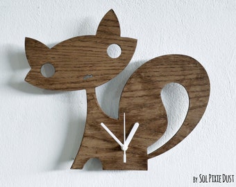 Fox Kids Cartoon Silhouette - Wooden Wall Clock