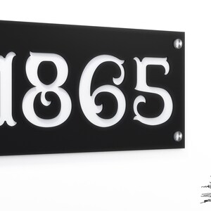 Art Nouve2 Modern House Numbers - Rectangle White with Black Acrylic - Contemporary Home Address - Sign Plaque - Door Number - Hotel Numbers
