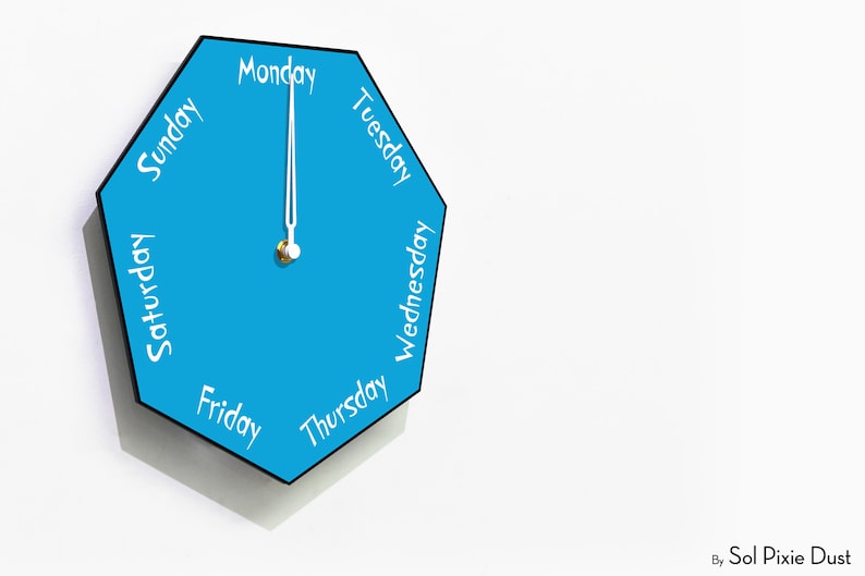 Day of the Week Clock Heptagon Blue Wall Clock Week Clock - Etsy