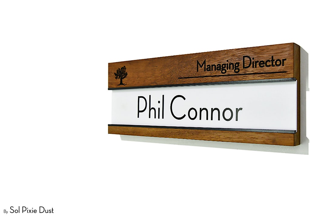 Modern Office Door Name Plate - Solid Wood Iroko (african Teak