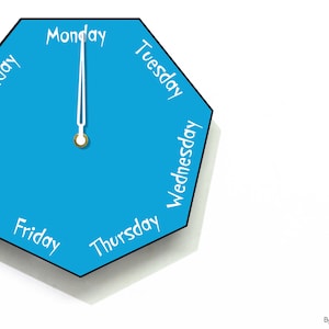 Day of the Week Clock - Heptagon Blue Wall Clock - Week Clock - Fun ...